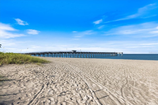 property view of water with a pier