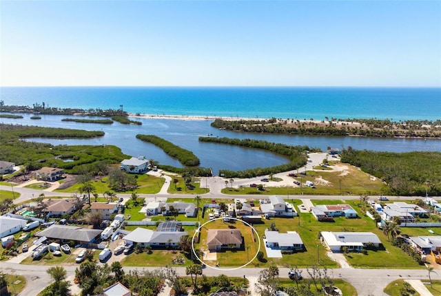 aerial view featuring a water view