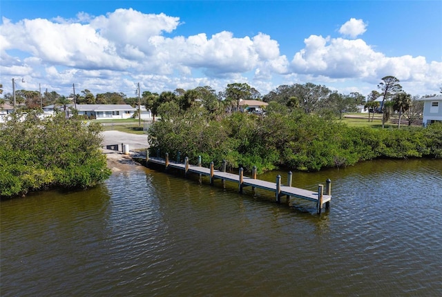 view of dock with a water view