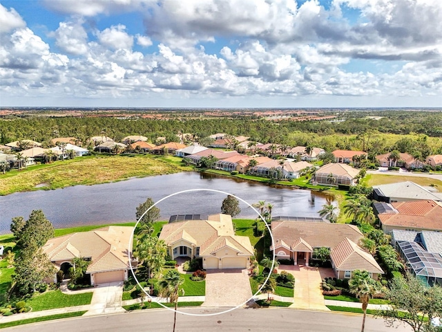 aerial view with a water view