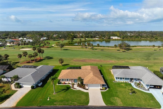 aerial view with a water view and a residential view