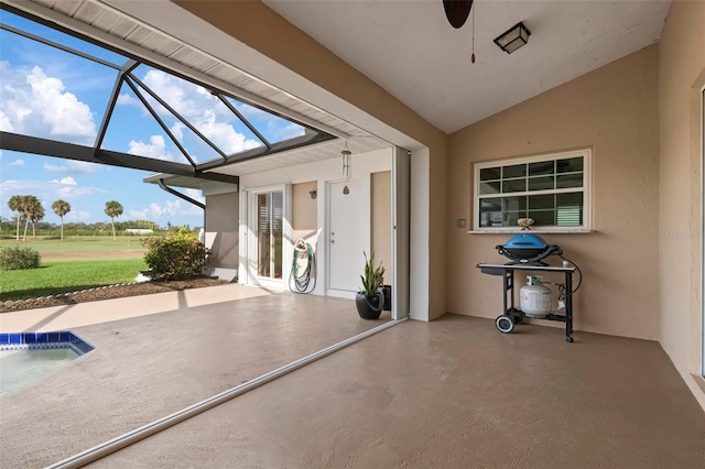 1915 Pebble Beach Ct, Venice, FL 34293 - unfurnished sunroom with lofted ceiling