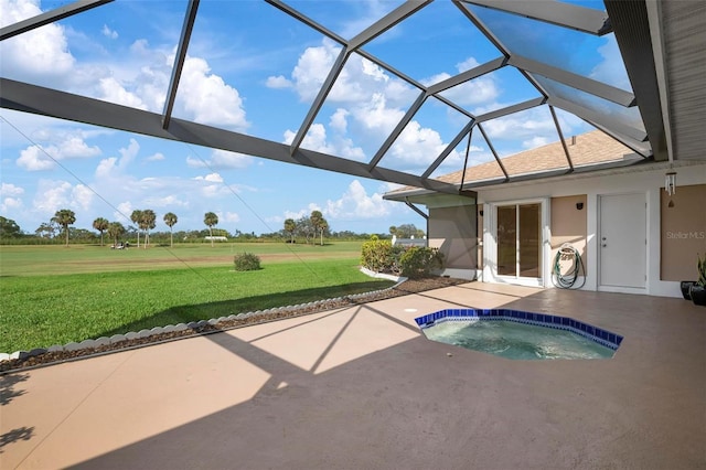 1915 Pebble Beach Ct, Venice, FL 34293 - view of pool with an in-ground hot tub, a lawn, a patio, and a lanai