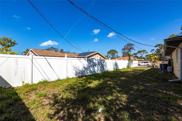 view of yard with a fenced backyard