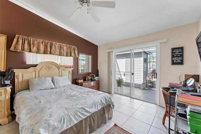 3300 Loveland Blvd Unit 1201, Punta Gorda, FL 33980 - bedroom with access to exterior, vaulted ceiling, ceiling fan, and light tile patterned floors