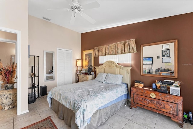 3300 Loveland Blvd Unit 1201, Punta Gorda, FL 33980 - bedroom featuring light tile patterned floors, ceiling fan, a closet, and visible vents