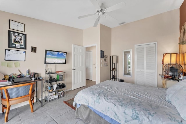 3300 Loveland Blvd Unit 1201, Punta Gorda, FL 33980 - bedroom featuring ceiling fan, a closet, light tile patterned flooring, and visible vents
