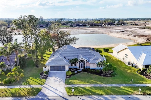 aerial view with a water view