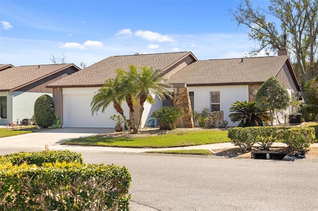 single story home with a garage