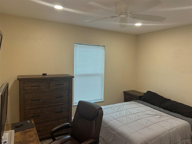 bedroom featuring a ceiling fan and recessed lighting