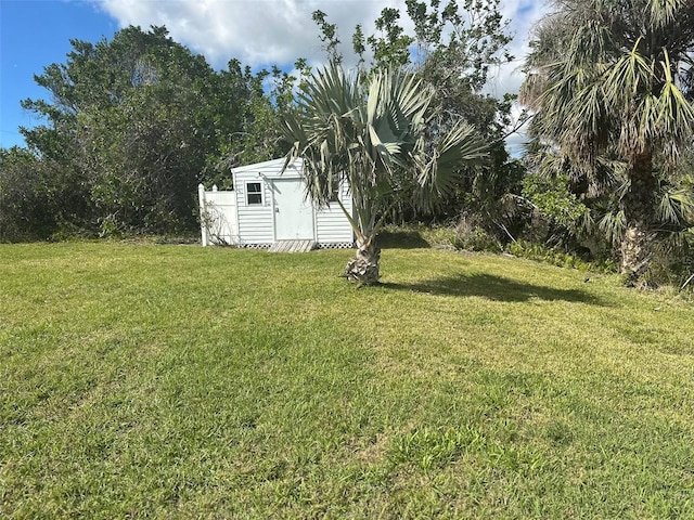 view of yard featuring a storage unit and an outbuilding