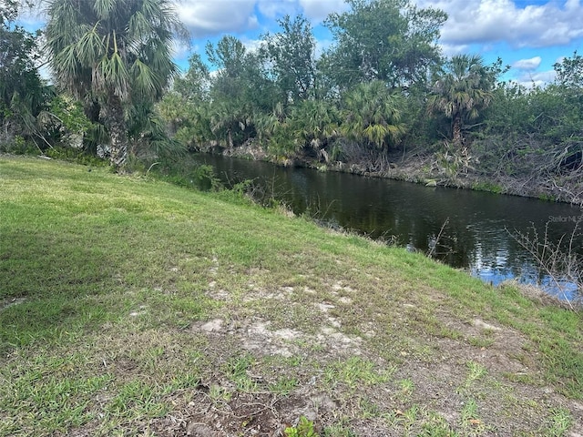 view of yard with a water view