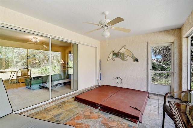 sunroom / solarium with ceiling fan