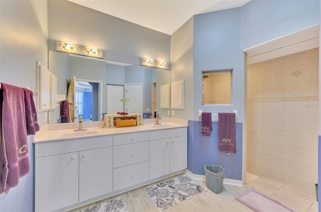 bathroom featuring hardwood / wood-style flooring and vanity