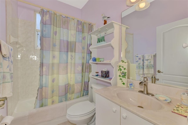 full bathroom featuring vanity, toilet, and shower / bath combo