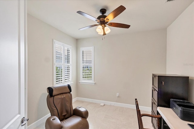 office area featuring ceiling fan