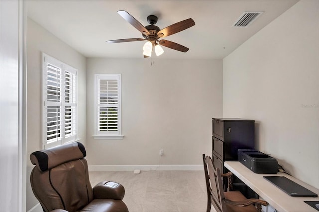 home office with ceiling fan