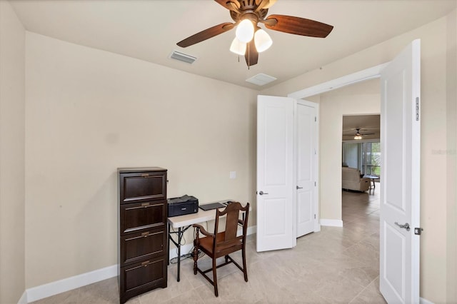 office featuring ceiling fan