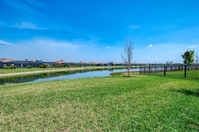 property view of water featuring fence