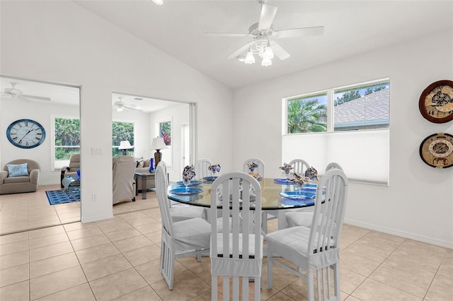 213 Venice Palms Blvd, Venice, FL 34292 - dining area with lofted ceiling, light tile patterned floors, a ceiling fan, and baseboards