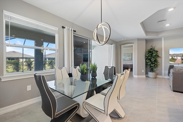 dining area with recessed lighting, light tile patterned flooring, baseboards, and visible vents