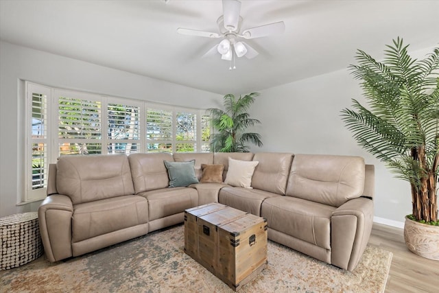 929 The Rialto, Venice, FL 34285 - living room with ceiling fan, wood finished floors, and baseboards