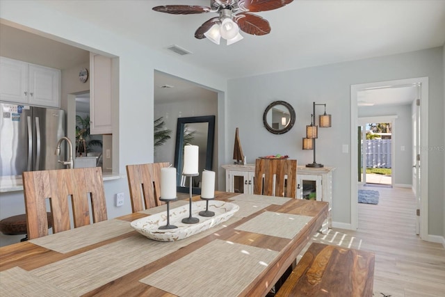 929 The Rialto, Venice, FL 34285 - dining room with visible vents, ceiling fan, light wood-style flooring, and baseboards