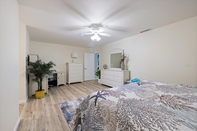 929 The Rialto, Venice, FL 34285 - bedroom with light wood finished floors, baseboards, visible vents, and a ceiling fan