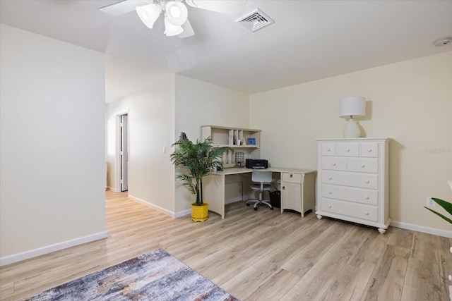 929 The Rialto, Venice, FL 34285 - office featuring a ceiling fan, light wood-type flooring, visible vents, and baseboards