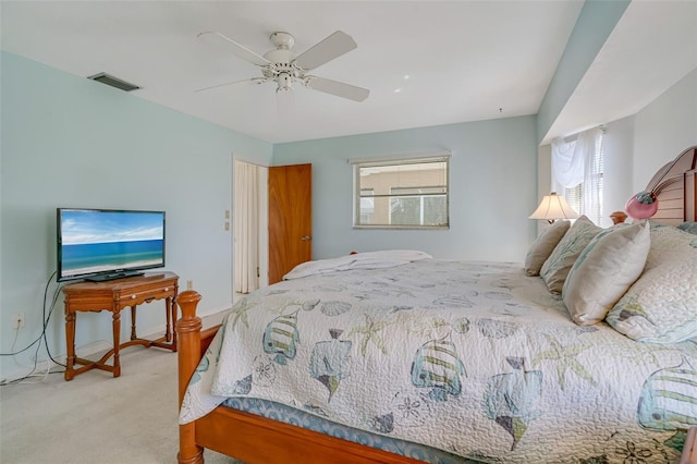 5875 Jackson, Venice, FL 34293 - bedroom with visible vents, ceiling fan, light carpet, and baseboards