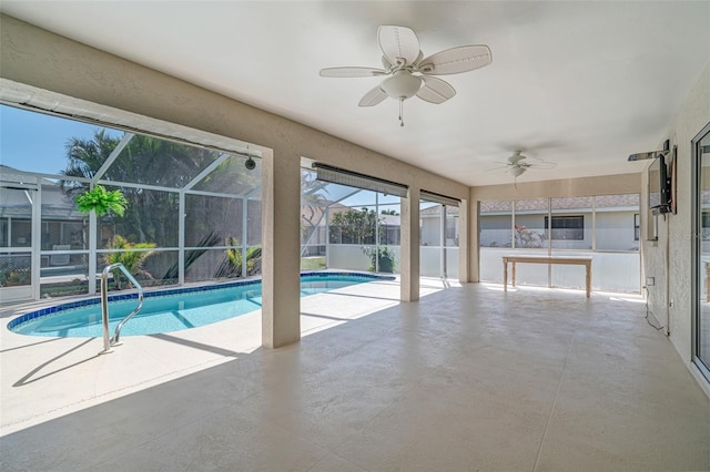 5875 Jackson, Venice, FL 34293 - pool with ceiling fan, glass enclosure, and a patio area