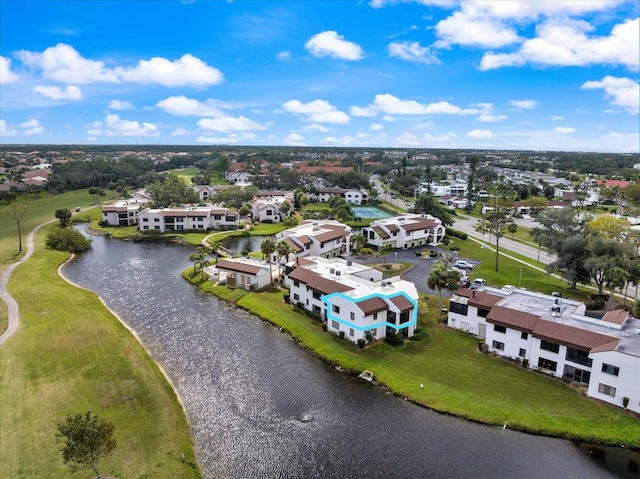 aerial view with a residential view and a water view