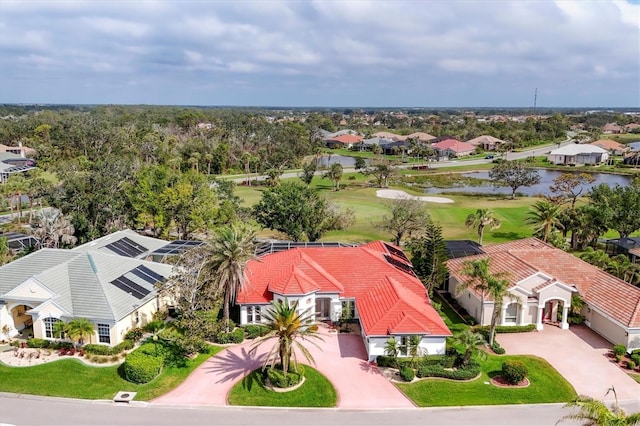 aerial view with a water view