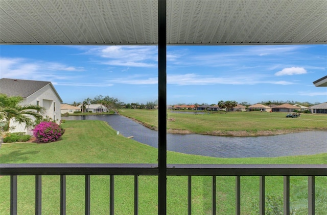 exterior space featuring a water view