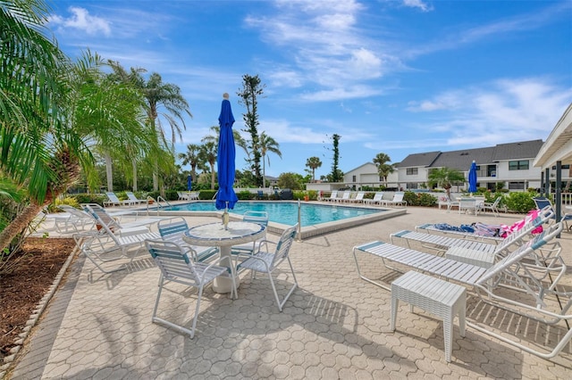 view of swimming pool featuring a patio