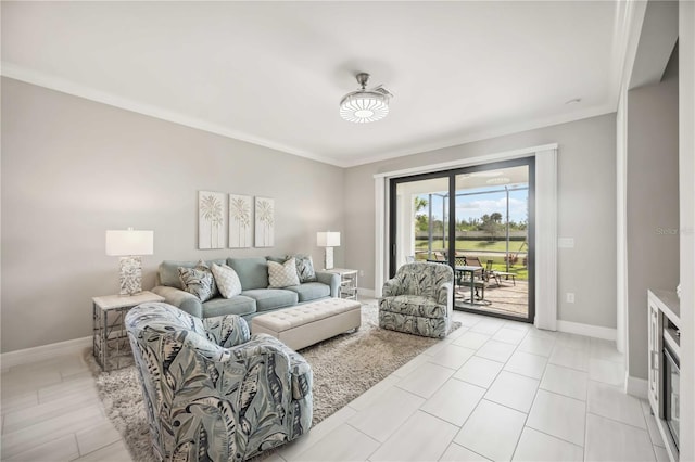 13867 Vadini St, Venice, FL 34293 - living room with baseboards and ornamental molding