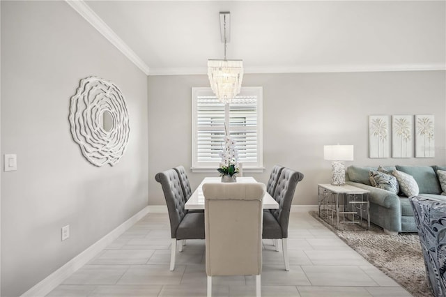13867 Vadini St, Venice, FL 34293 - dining area featuring crown molding, an inviting chandelier, and baseboards