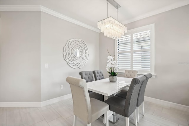 13867 Vadini St, Venice, FL 34293 - dining area with baseboards, an inviting chandelier, and crown molding