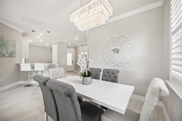 13867 Vadini St, Venice, FL 34293 - dining space with baseboards, ornamental molding, and recessed lighting