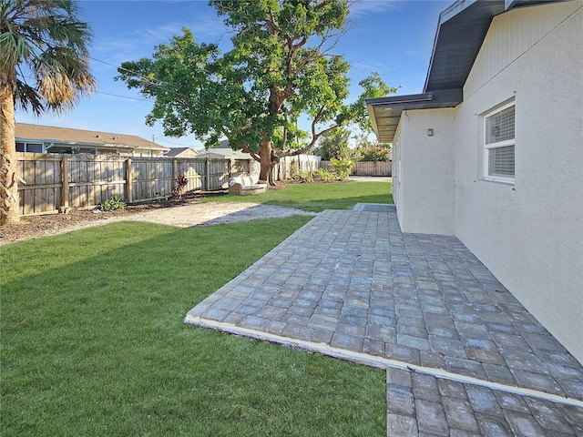 view of yard featuring a patio and a fenced backyard