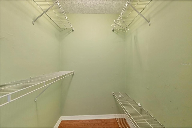 walk in closet with wood finished floors