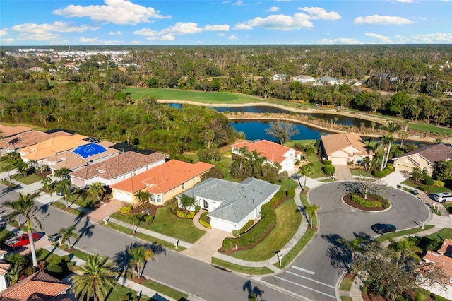 aerial view with a water view and a residential view