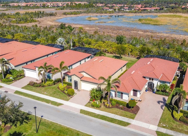 aerial view with a water view