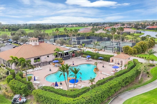 drone / aerial view with a residential view