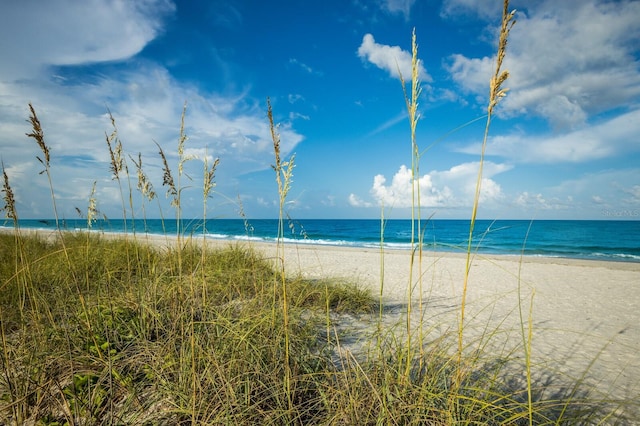 property view of water featuring a beach view