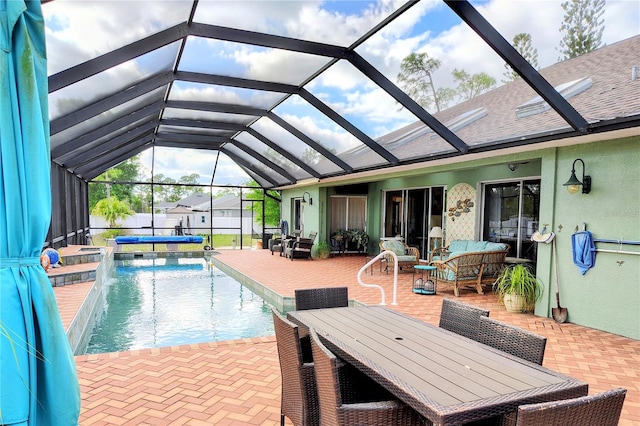 23495 Altman Ave, Punta Gorda, FL 33980 - view of swimming pool with an outbuilding, a storage shed, outdoor dining area, outdoor lounge area, and a patio area
