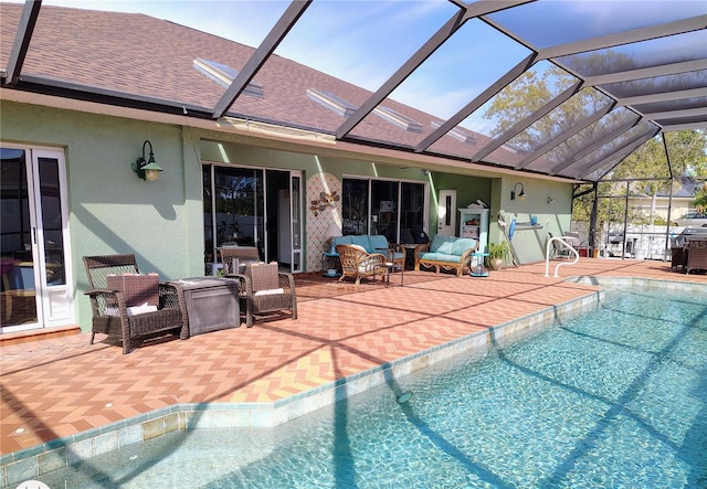 23495 Altman Ave, Punta Gorda, FL 33980 - outdoor pool featuring an outdoor hangout area, glass enclosure, and a patio area