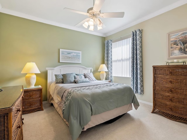 1425 Maseno Dr, Venice, FL 34292 - carpeted bedroom with crown molding, a ceiling fan, and baseboards