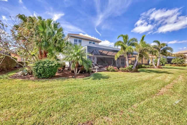 view of yard featuring a lanai