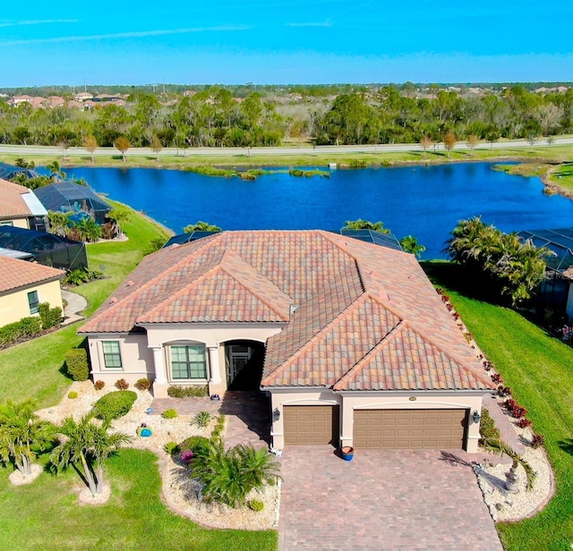 aerial view with a water view